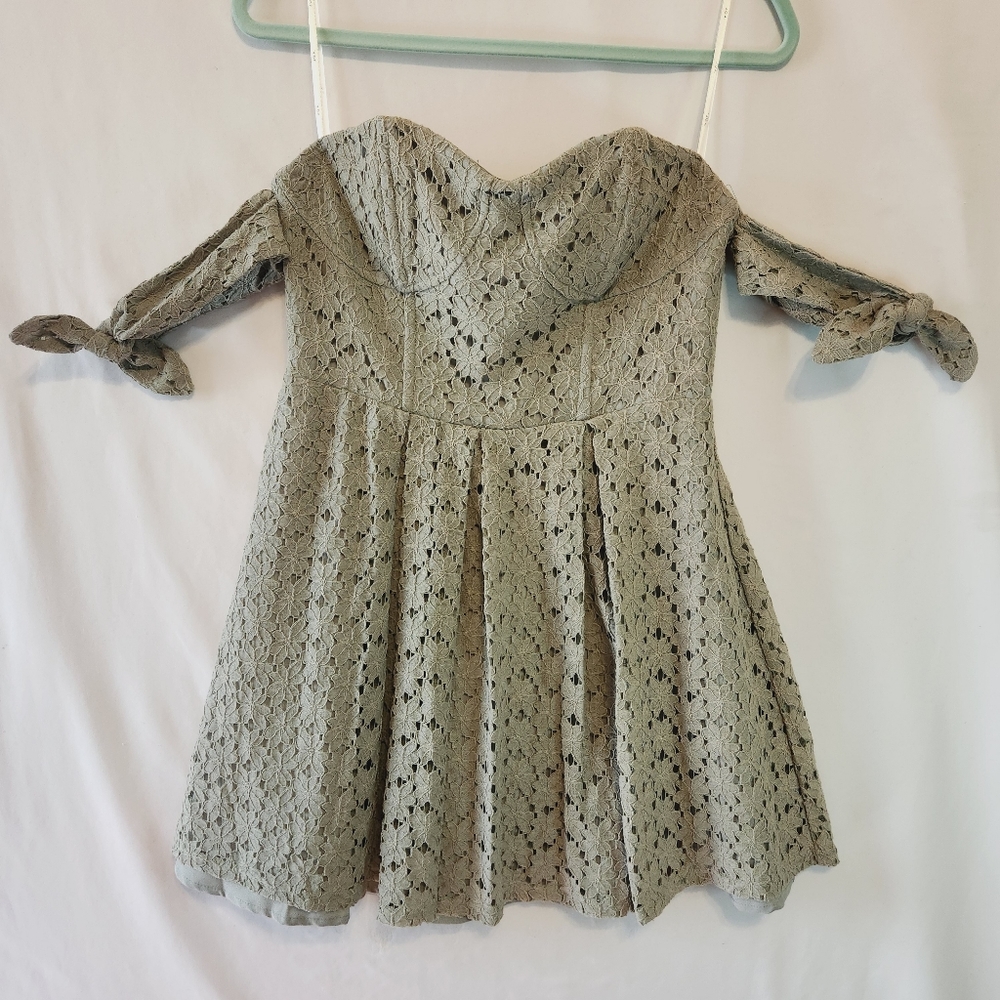 Sage Green Floral Crochet Lace Aline Bustier Dress